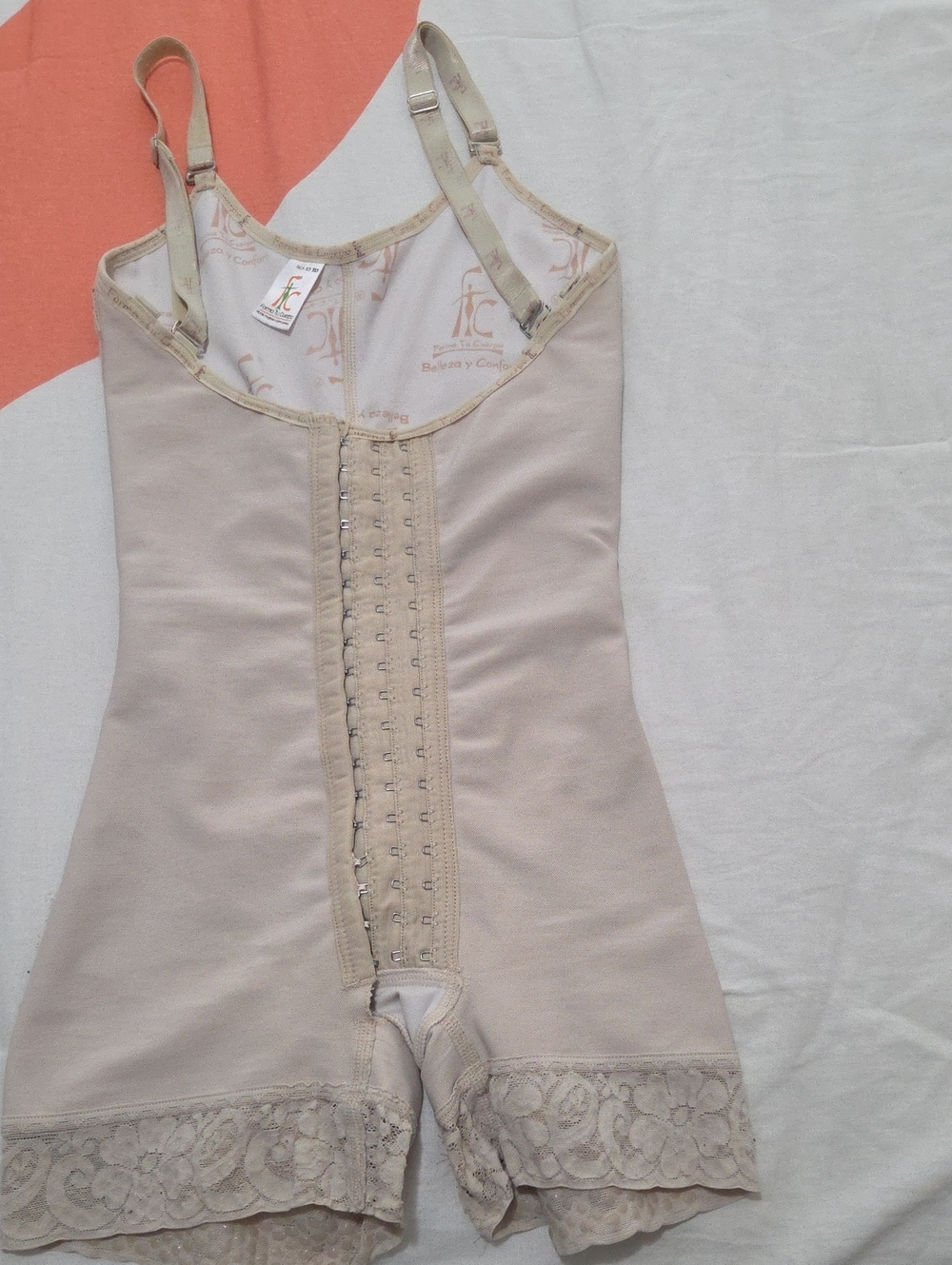 Light Beige Women's Shapewear Bodysuit with Front Hook Closure